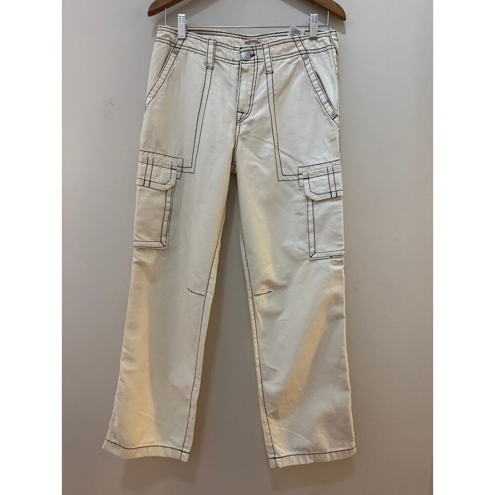 True Religion White Cream Big T Military Cargo Pants Women Size 26 Grunge Y2K